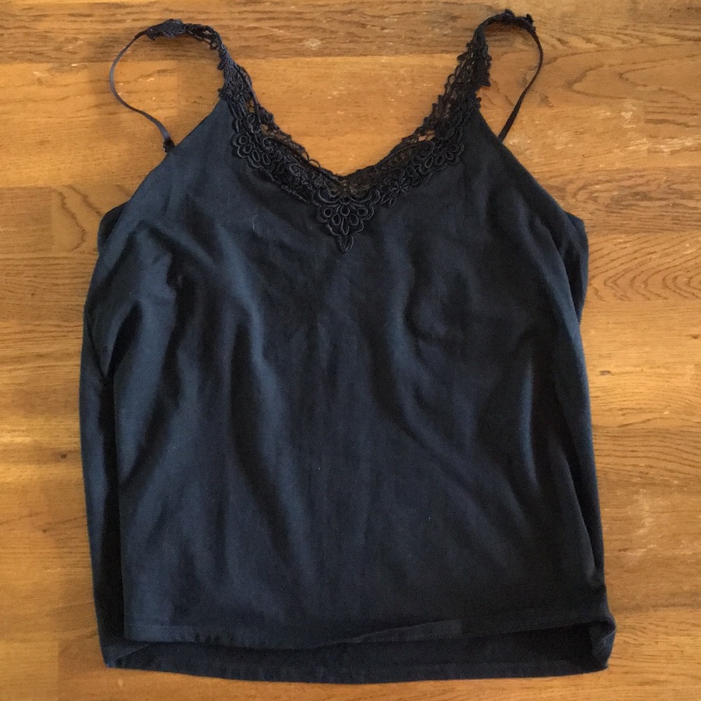 Black camisole with lace edging
